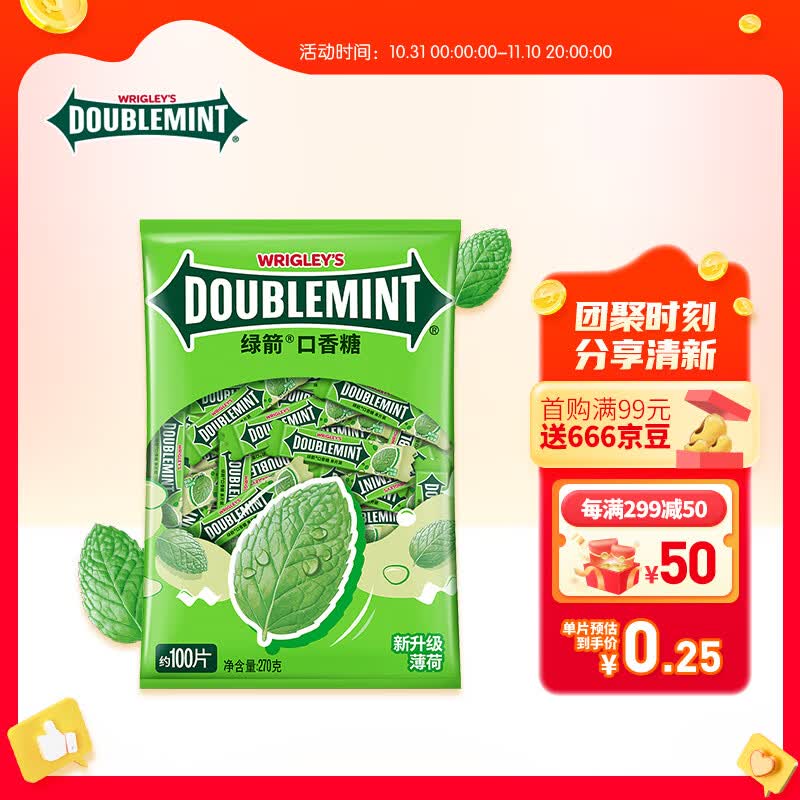 绿箭(DOUBLEMINT)口香糖 原味薄荷味约100片/袋 零食糖果 口气清新糖使用感如何?