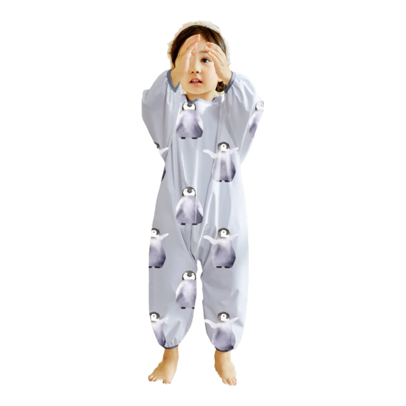 憶愛(ài)寶寶爬行服夏季防臟爬爬服戶外兒童全身罩衣嬰兒連體罩衣爬爬衣 南極企鵝 100cm 參考身高88-94cm