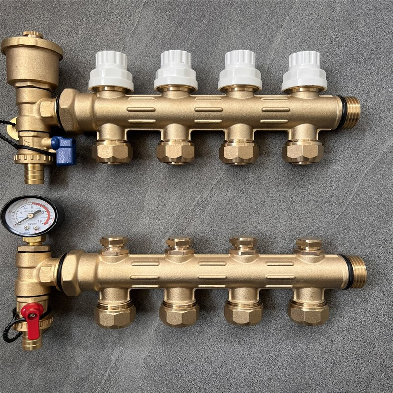 曼瑞德a7水地暖分水器2路到8路单体智能控温手自一体黄铜锻造 2路含