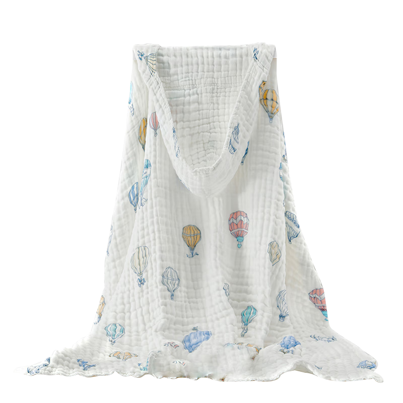 嫚熙（EMXEE）婴儿浴巾 新生儿纱布超柔棉四季洗澡斗篷浴袍 气球岛105*105cm