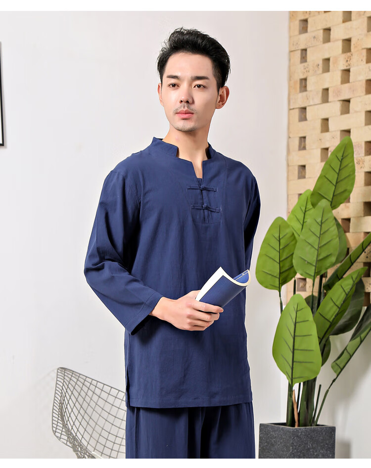 缪百伦  mewbballe打坐服男棉麻瑜伽服太极宽松中国风男装茶服居士服