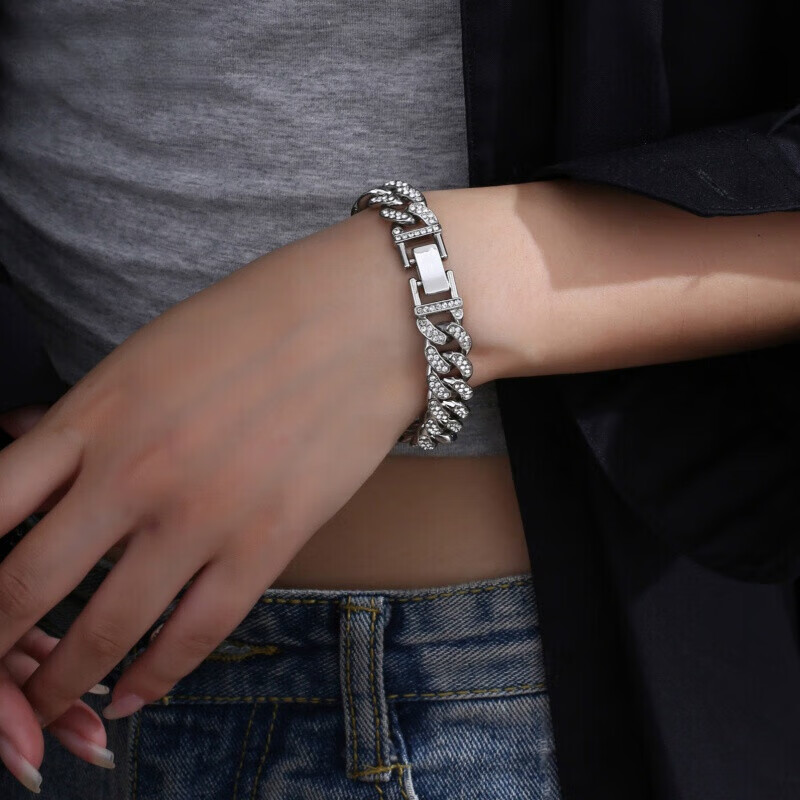 杉贝王嘉尔同款回到未来满钻古巴手链2024年新品ins风欧美嘻哈时 18cm