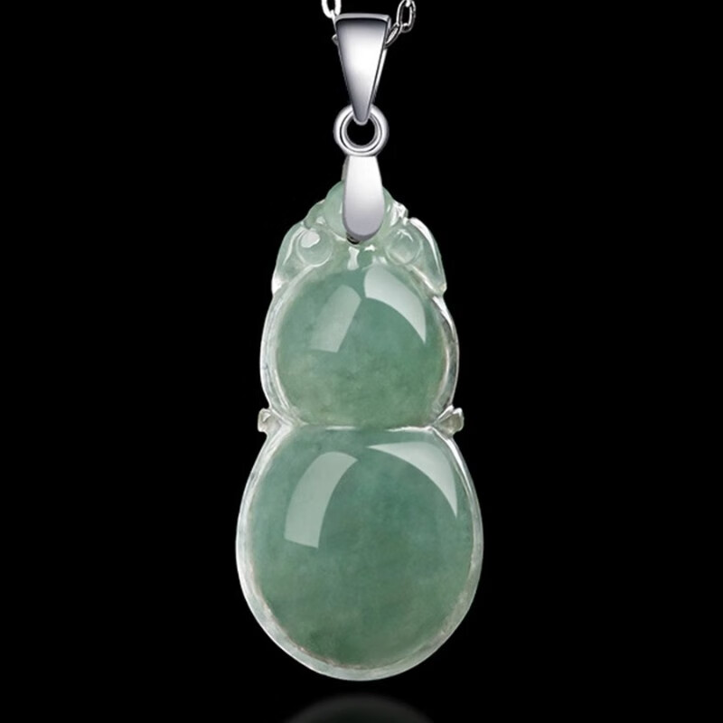 千弗油青翡翠葫芦925银镶嵌玉石吊坠玉坠玉佩配项链配证书