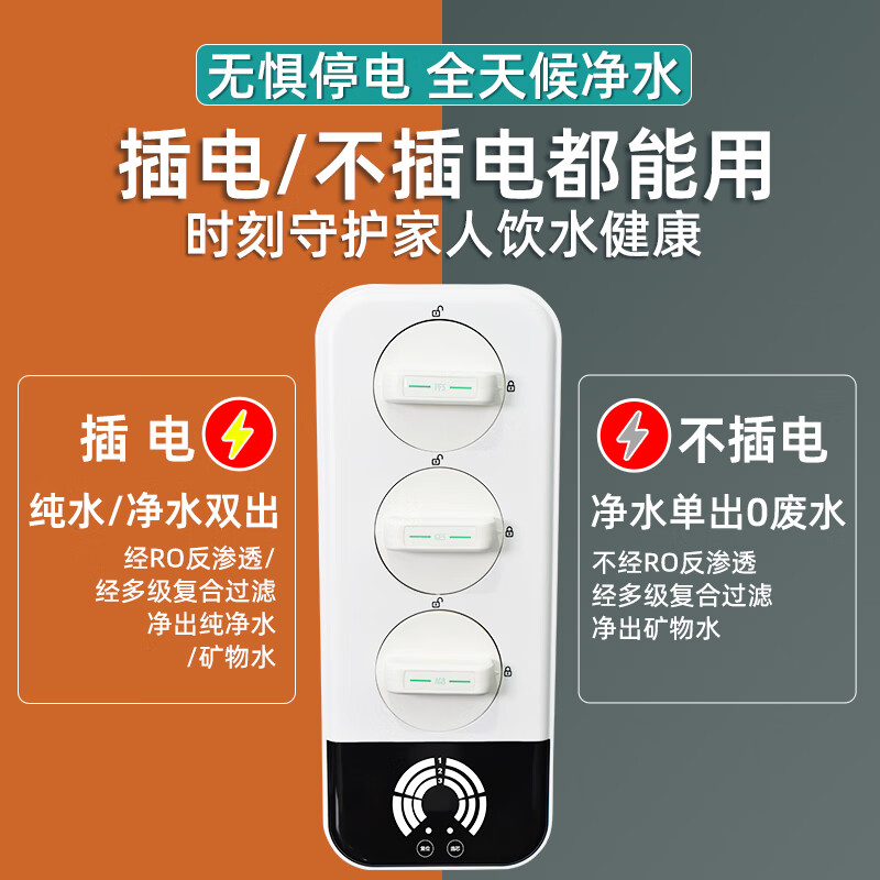 乐喝25新款净水器双出水RO反渗透直饮机家用纯水机厨房自来水过滤净水机壁挂管线机前置过滤器三件套装 G=双出水净水器+备用滤芯1套