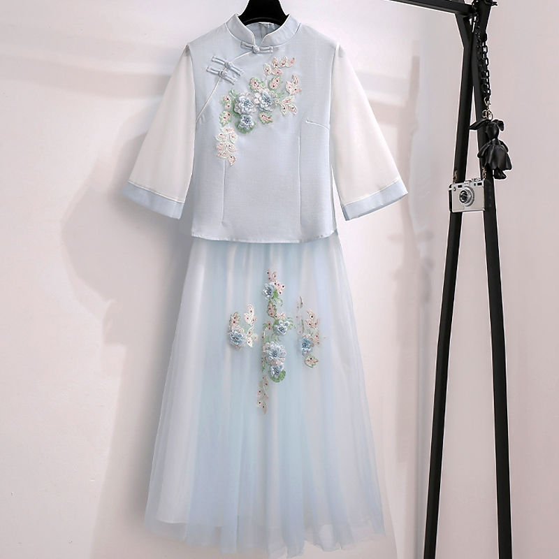 中国风女装汉元素夏装刺绣唐装套装两件套亲子装母女夏款改良汉服