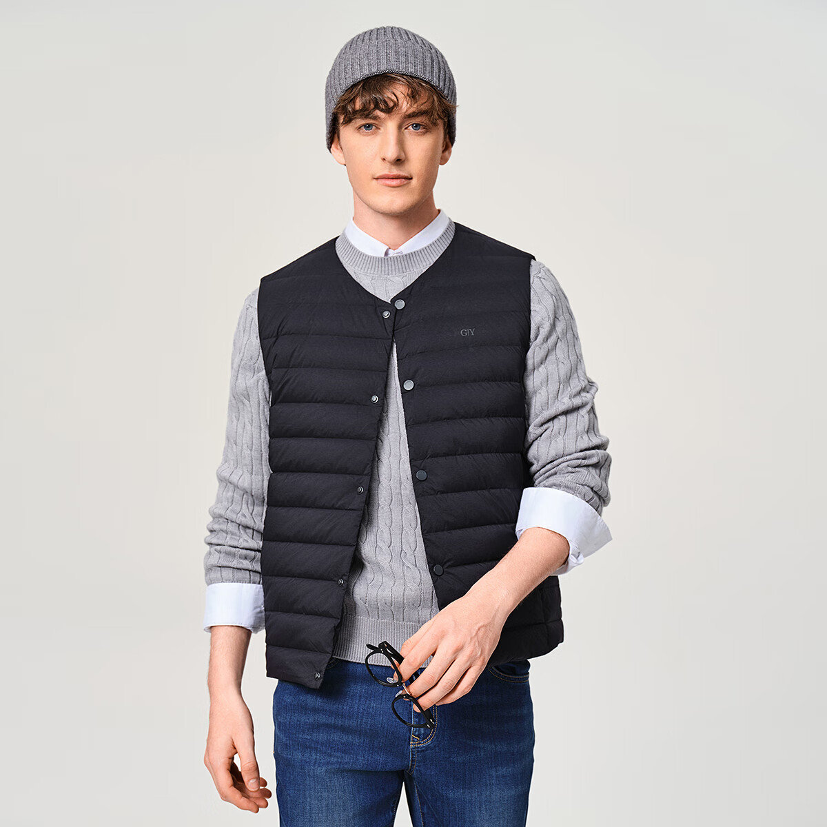 金利来三防耐脏休闲男冬季保暖内穿无袖羽绒马甲背心外套VDR0113-NK105 藏青色 XL