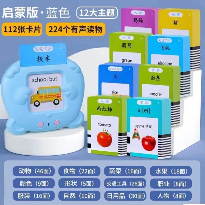 早教卡片机唐诗三百识字启蒙插卡有声读物故事学习机 小熊蓝色+224卡片内容怎么看?