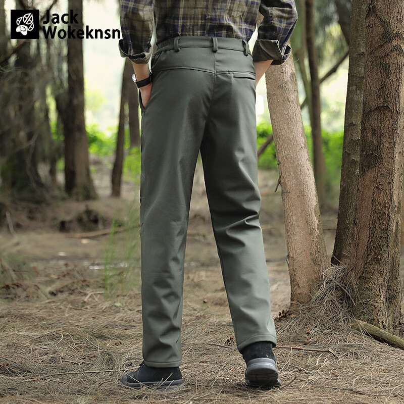 JACK WOKEKNSN狼爪云2023秋冬加绒加厚冲锋裤男户外防风防水战术长裤子男直筒裤 军绿 L