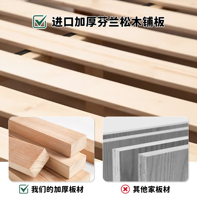 宣然木业实木床双人床1.5x2米北欧日式现代简约轻奢主卧简易单人床 实木床 1.5*2.0米