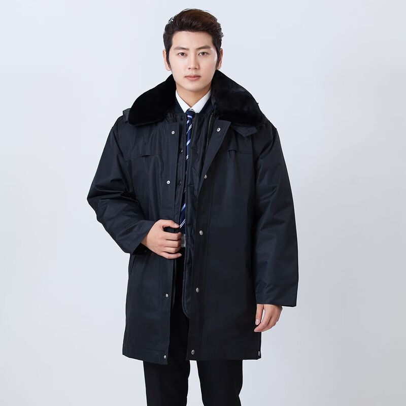 权凡保安大衣男警黑多功能执勤加厚防寒服棉大衣保安大衣男秋冬季棉服