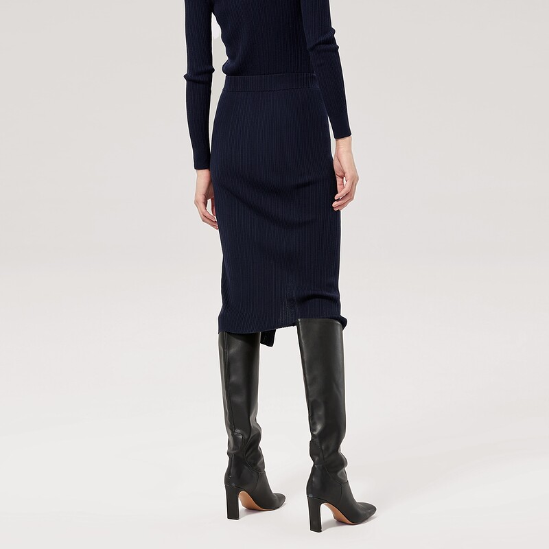 OVV【黄金羊毛】OVV秋冬松紧腰假门襟修身立体针织羊毛半裙女 藏青A4 S