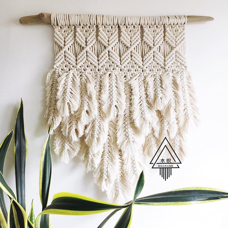冰星梦【秘密】ins网红款棉线编织流苏羽毛挂毯 波西米亚挂饰 民宿