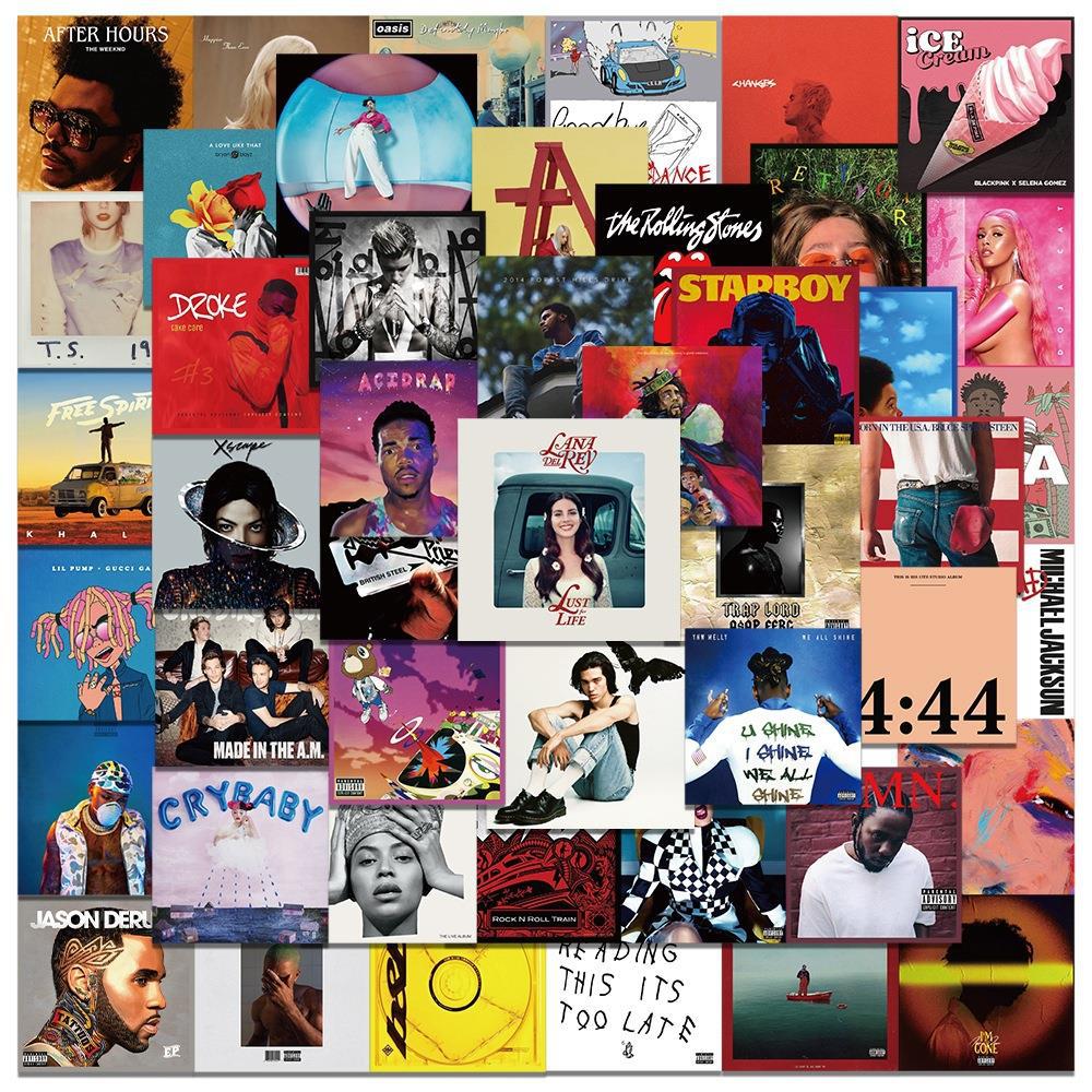 日美新摇滚贴纸55张歌手专辑封面贴纸diy行李箱手机吉他防水装饰墙贴