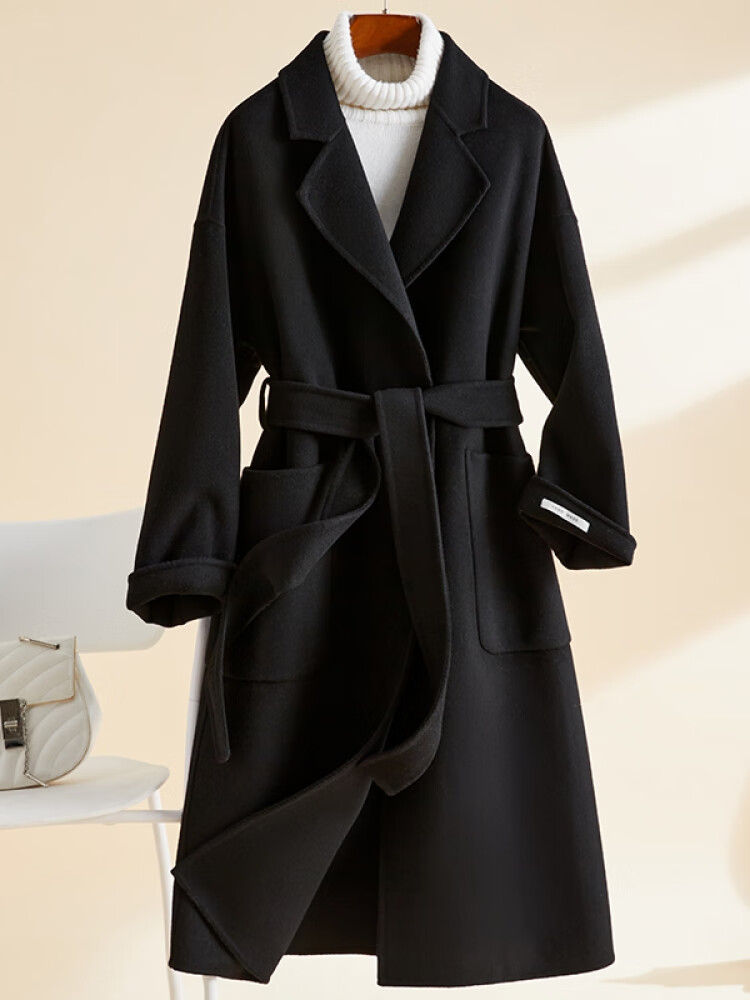 皮尔卡丹(pierre cardin)羊绒大衣100%女双面绒羊毛中长款绵羊毛2024