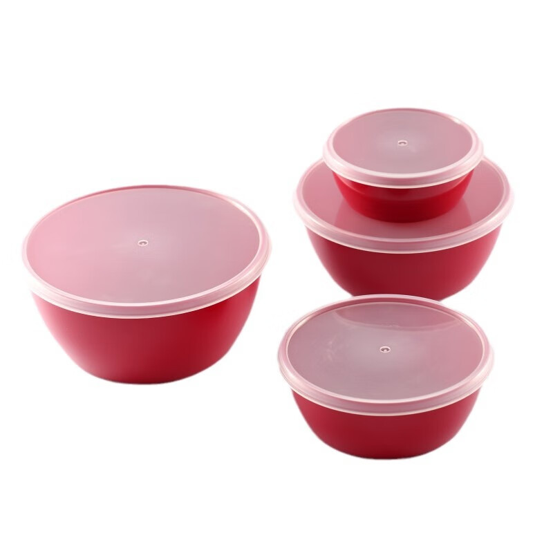 塑料圆形4件套保鲜碗色拉碗带盖冰箱水果保鲜盒套装便当盒收纳盒 蓝色保鲜碗4合一套装