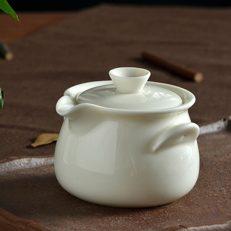 真迹德化玉瓷陶瓷手抓泡茶壶三才盖碗白瓷茶碗居家自用办公室功夫茶具 玉瓷手抓壶怎么看?