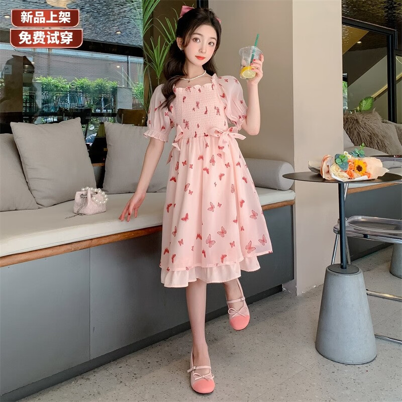 aiya女童连衣裙夏季儿童裙子夏天洋气中大童公主裙网红女孩裙子9-12岁