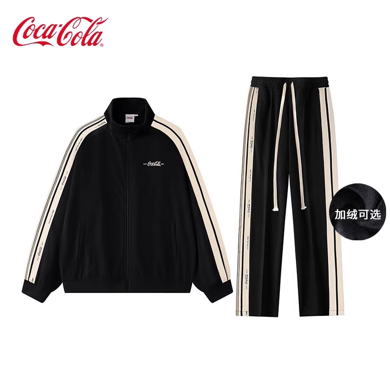 可口可乐（Coca-Cola）运动卫衣套装男秋季外套长裤休闲两件套潮流衣服男装 黑色L