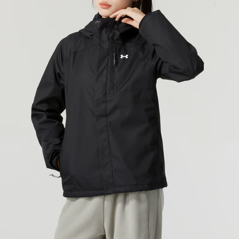安德玛（Under Armour）夹克UA 男女情侣防风山系户外运动训练健身夹克外套 1371593-002 三合一经典黑/女款 L