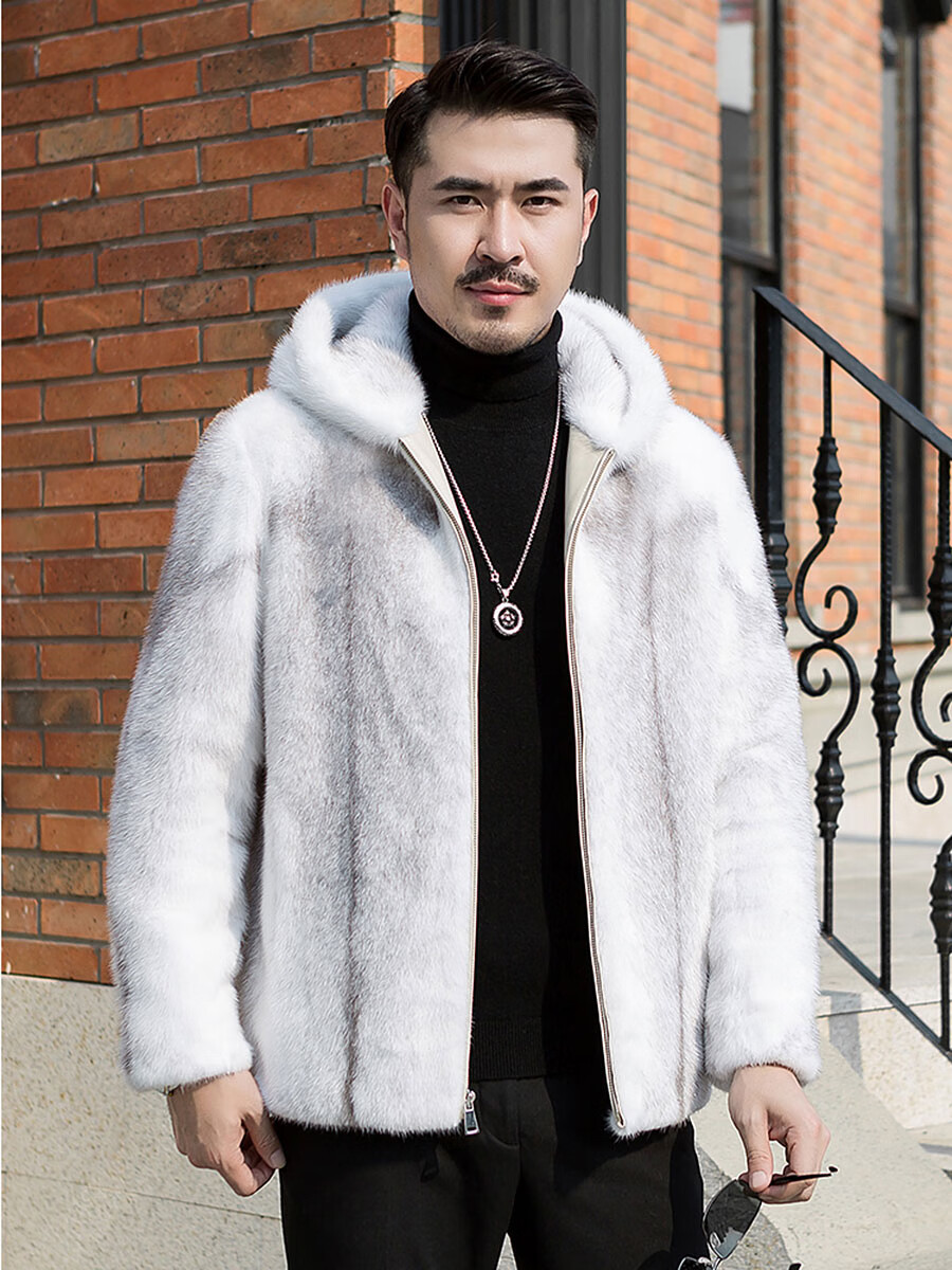 勤记海宁皮草貂皮外套男皮毛一体带帽子冬季男十字貂大衣高级感 十字