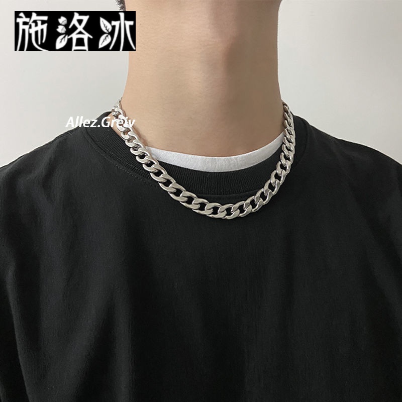 施洛冰项链男潮牌古巴链ins嘻哈锁骨链子男士项链钛钢素链不掉色配饰