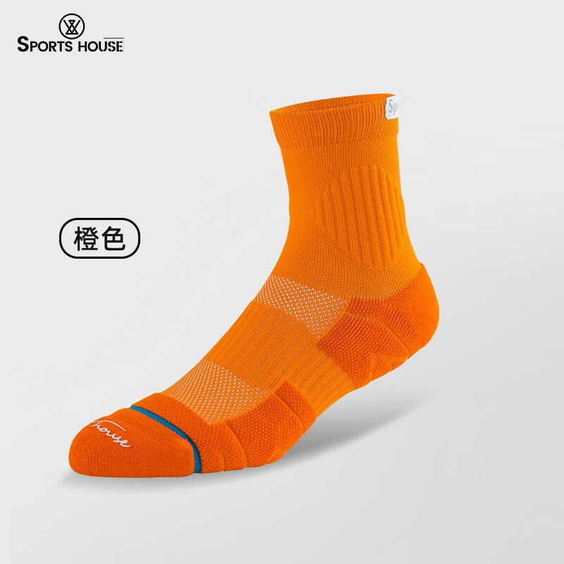 sports house运动之家男士中筒新款透气轻薄跑步袜专业运动袜子 橙色