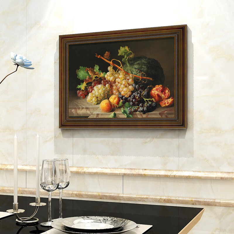 起贝 欧式水果餐厅装饰画美式餐桌墙上的挂画葡萄饭厅壁画单幅 3.水果静物3 62.5x82.5厘米（复古棕色框4.5厘米厚）
