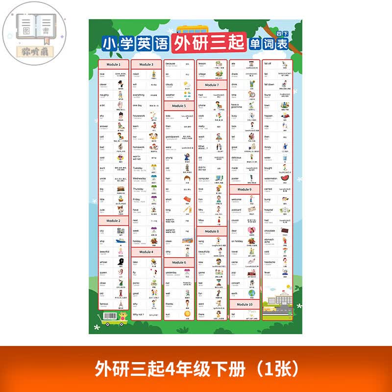 生单词表外研三起版三四五六年级彩色挂图纸 四年级下册（1张）