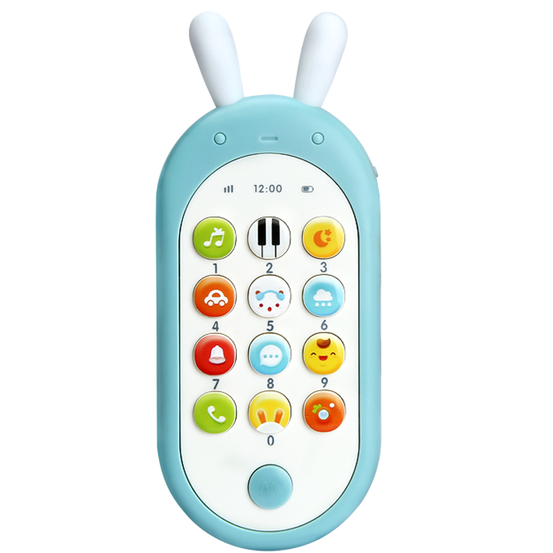 贝恩施婴儿手机玩具宝宝可咬早教音乐新生儿玩具仿真电话0-1岁 【X子蓝】按键电池版