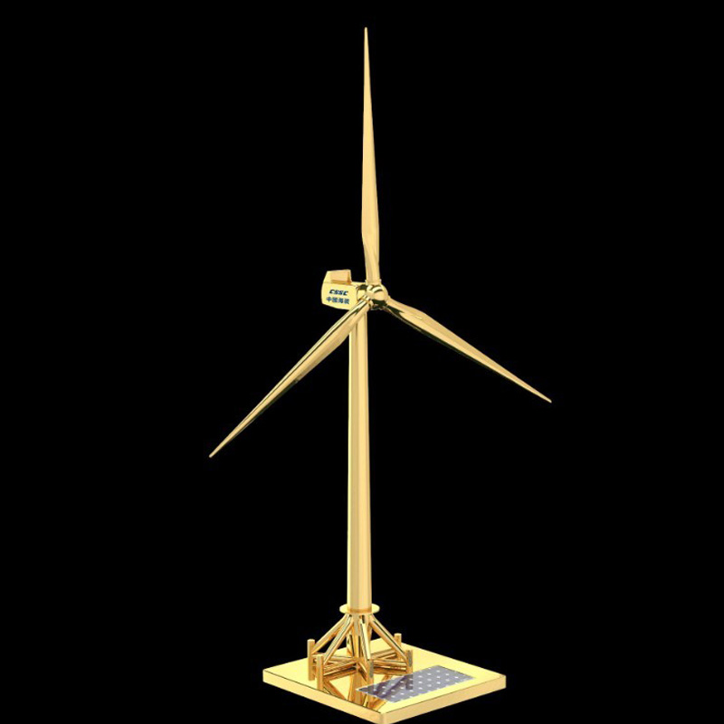 风车发电模型 金属太阳能风车模型金属风车摆件海上风力发电机拼装