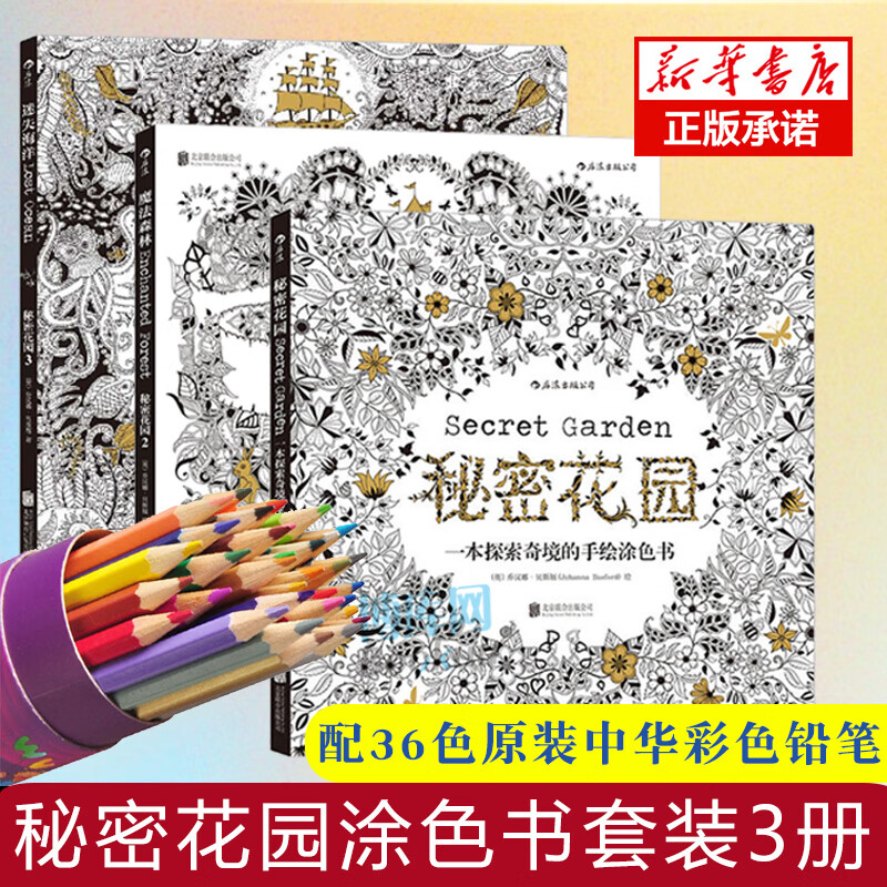 【配中华牌36色彩铅】秘密花园涂色书全套