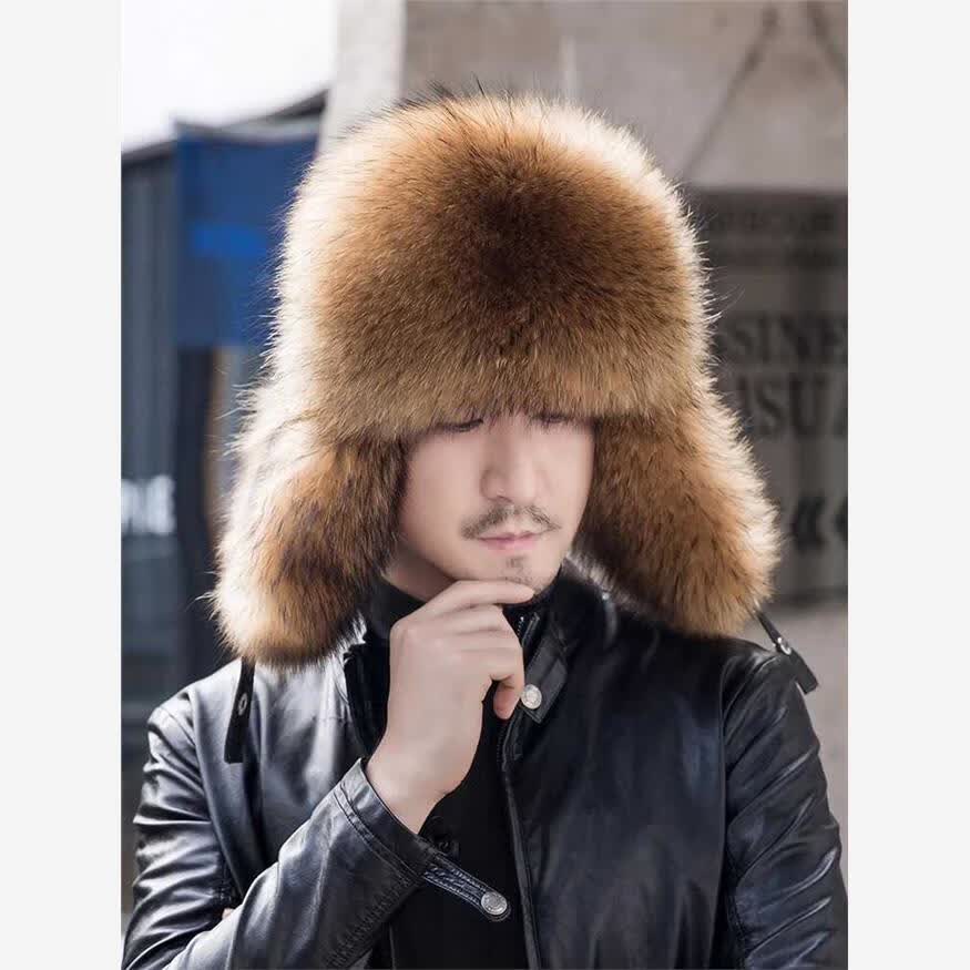 伽罗狐狸毛男士真皮皮草帽雷峰帽东北中老年冬天貉子毛冬季保暖棉帽子