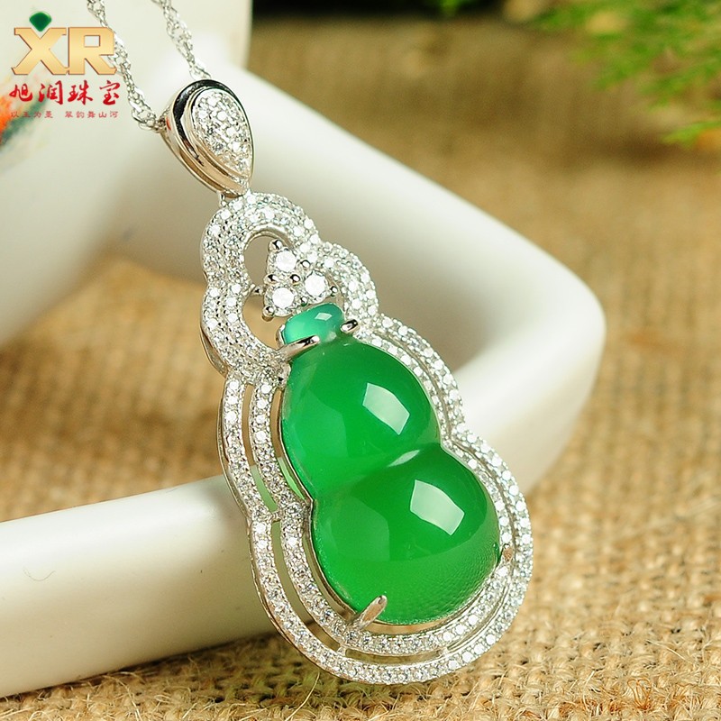 旭润珠宝  天然绿玉髓葫芦吊坠 时尚女款玉项链坠子