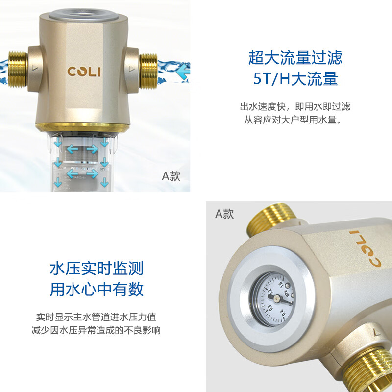 科淋（COLI） 中央前置过滤器反冲洗无需换芯 40微米过滤 6分活接 316/304不绣钢滤网 C款