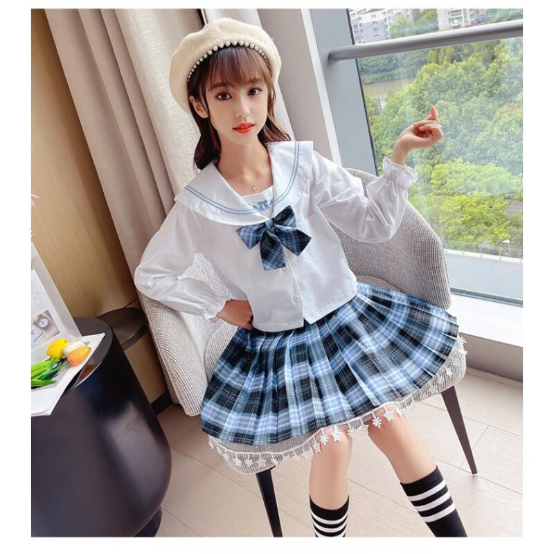 女大童jk制服12岁小女生穿的jk制服女童8春秋格子裙套装儿童9学院风jk