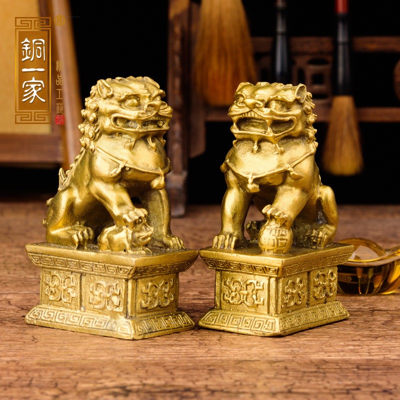 铜一家 小狮子 黄铜北京狮宫门狮摆件铜狮子家居门口装饰品 小号宫门
