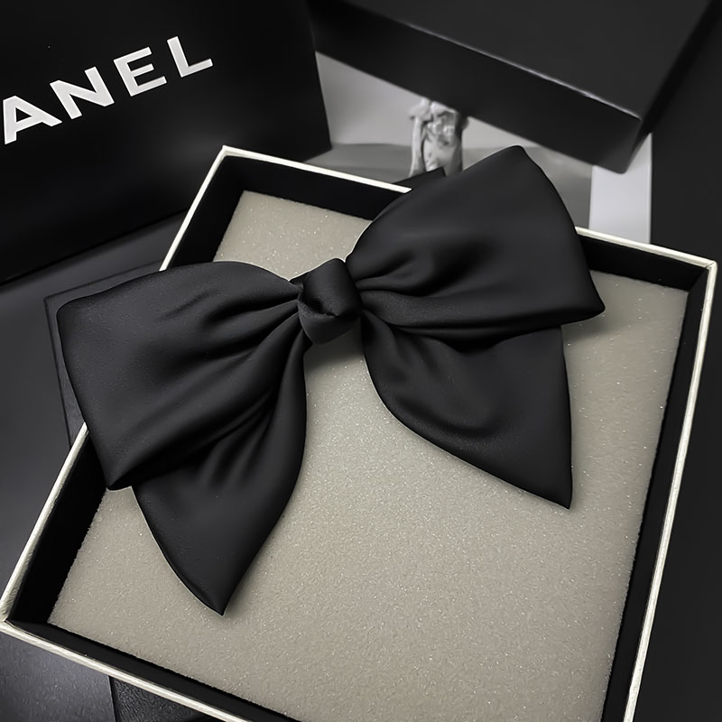 缎面蝴蝶结头饰发夹黑色韩式发饰女弹簧夹感后脑勺高端精致 黑色