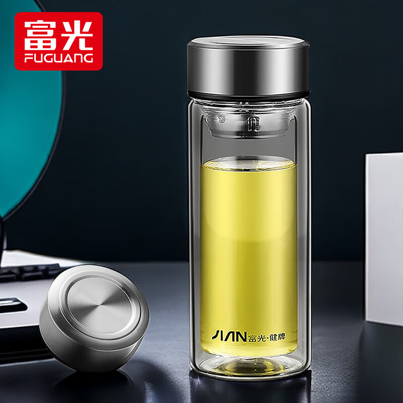 男士泡茶水杯办公室喝茶杯便携高硼硅杯子 钢本色不锈钢杯盖 320ml 1