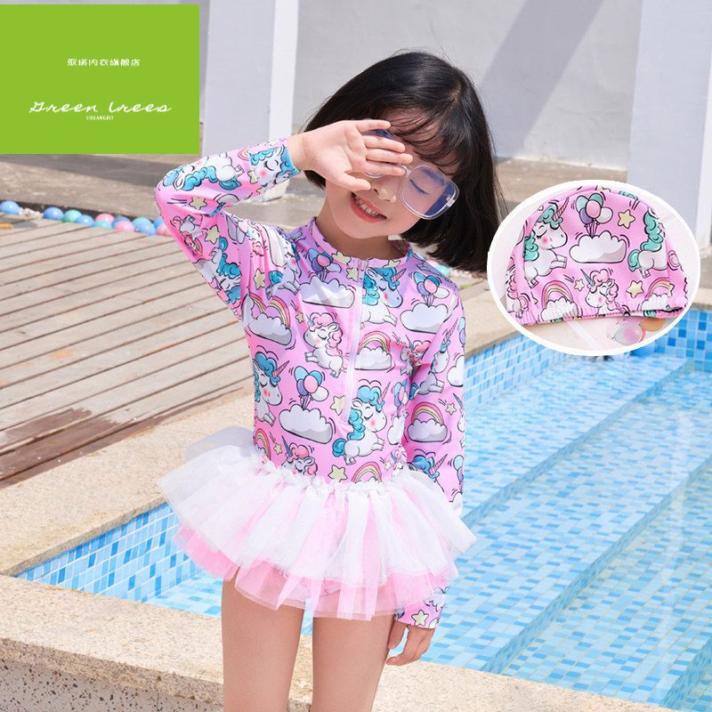 小女孩泳衣套装小学生儿童泳衣女童宝宝连体蕾丝纱裙公主中小童泳装