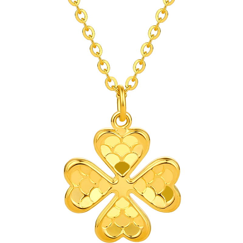 周六福5g工艺黄金项链女四叶草足金吊坠计价a0610846 约3.9g 40 5cm