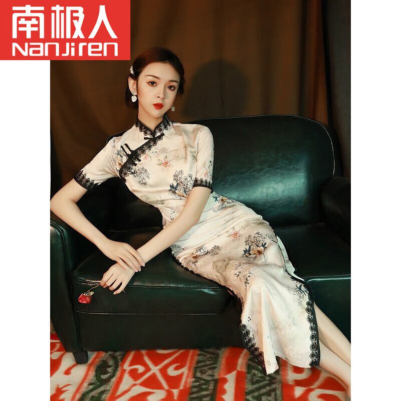 南极人轻奢高档女装 老上海旗袍2022年新款中国风女装民国复古改良版年轻款连衣裙冬季 图片色 XL