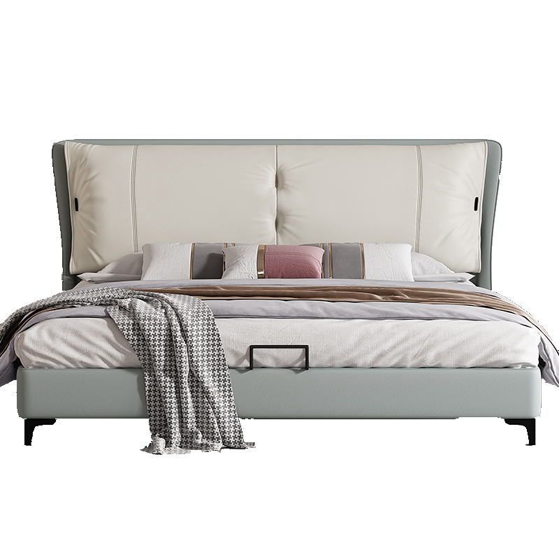 雅佳顿 意式现代简约皮床实木框架床主卧双人床硅胶皮婚床 单床 1500mm*2000mm  框架结构
