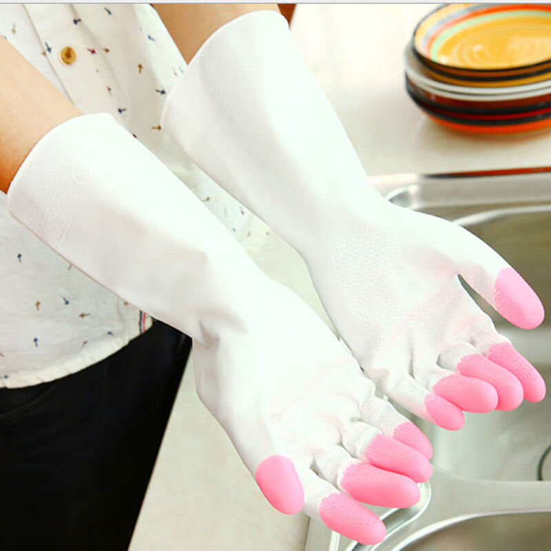 【家庭清洁必备】家务厨房刷洗碗手套防水橡胶皮手套加厚耐用薄款洗衣清洁乳胶手套 加厚粉色M码 1双装
