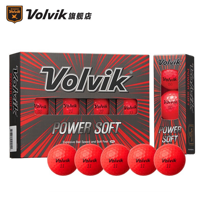 VOLVIKVolvik高尔夫彩球POWERSOFT光面两层12粒新手练习远距离golf礼盒 红色 Power Soft 二层球