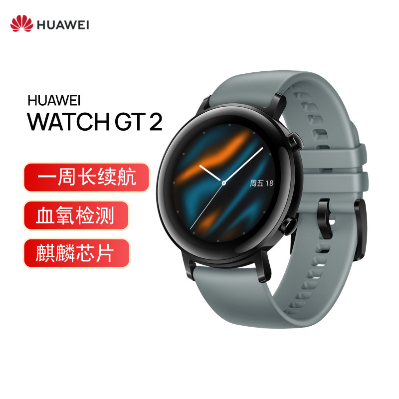 HUAWEI WATCH GT2 华为手表 运动智能手表 一周长续航/血氧检测/麒麟芯片/心率监测 华为gt2 42mm 湖光青