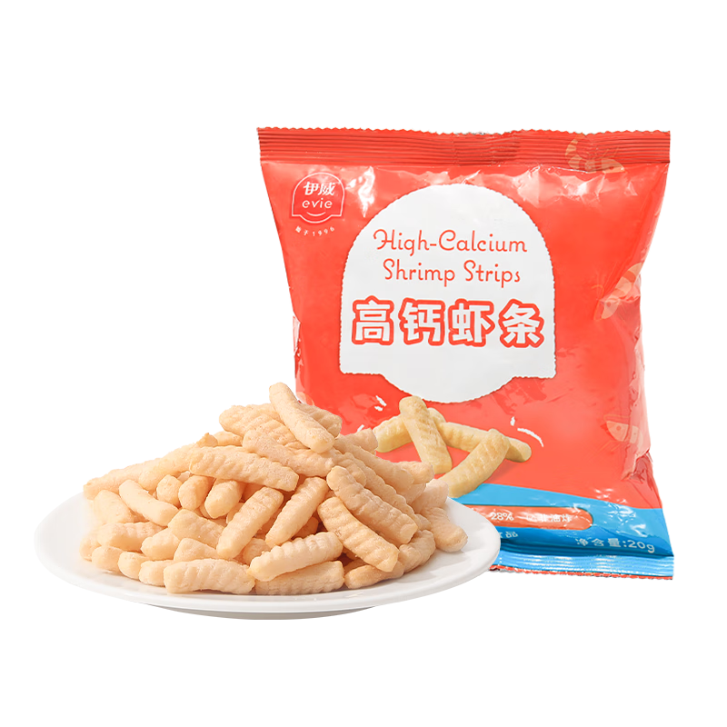 伊威（Eastwes）儿童零食 高钙虾条20g*4 非油炸 虾添加28% 不添加白砂糖