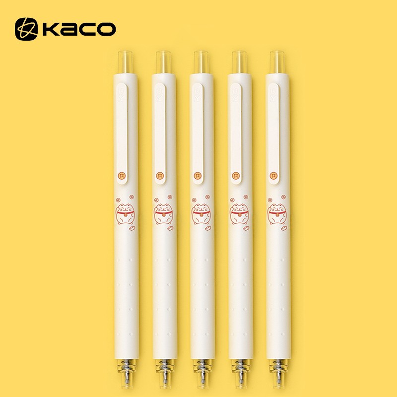 KACO菁点中性笔招财猫限定款学生文具记笔记简约水笔刷题创意办公用品低重心按动签字笔 招财猫限定5支装