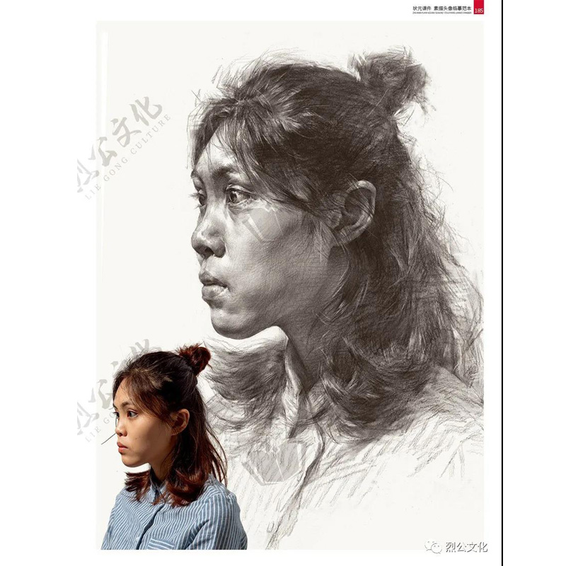 文化素描头像基础照片与团块训练线性素描头像训练结构大关系完整稿训