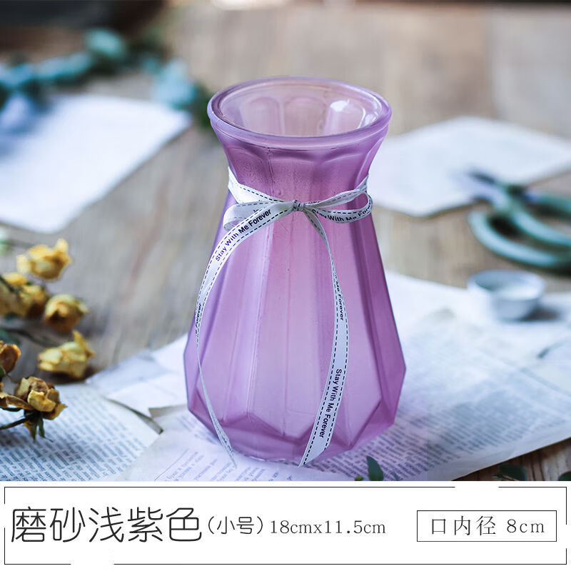 插花北欧水培富贵竹现代简约干花瓶子水养绿萝大北极象 磨砂款-紫色