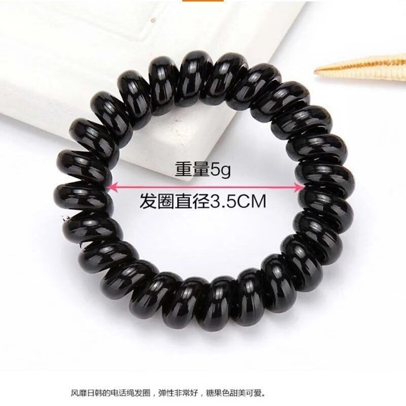 【现发】电话线发圈塑料手环大号黑色加粗扎头发马尾头绳百搭皮筋 大号电话线发圈黑色一条装
